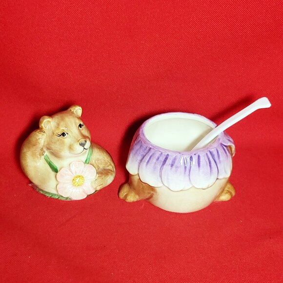 Vintage Otagiri Japan Honey Bear Condiment Bowl Serving Spoon Hand Painted - Picture 5 of 13